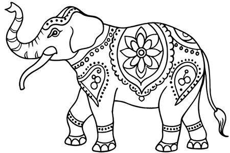 Thai pattern elephant black on white backgroundのイラスト素材