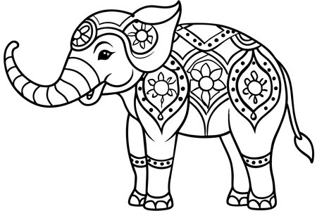 Thai pattern elephant black on white backgroundのイラスト素材