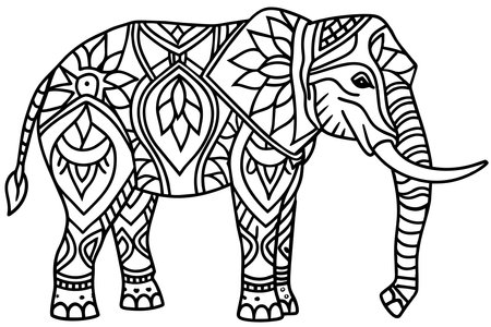 Thai pattern elephant black on white backgroundのイラスト素材