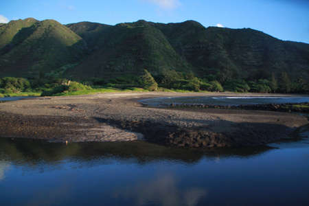 River Mouth at Halawa Valley Molokai ,Hawaiiの写真素材