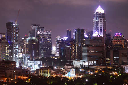 Bangkok Thailand - March 12, 2016 : Cityscape Modern building and Skyline of North Sukhumvit Bangkok over Lumpini park at nightのeditorial素材