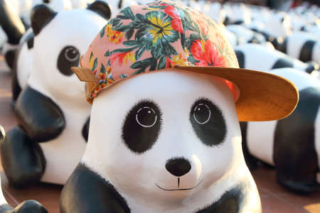 Bangkok, Thailand March 13, 2016: A flash mob of 1,600 Paper Mache pandas a campaign showcase by  WWF and French artist Paulo Grangeon to promote environmental preservation at The Giant Swingのeditorial素材