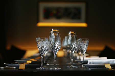 Bangkok, Thailand - March 31, 2016 : Beautiful set table in a restaurant of  modern pop style cafe, mainstream, LAtelier Joel Robuchon Restaurant, MahaNakhon CUBE Tower ,Bangkokのeditorial素材