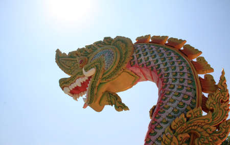 Naga showing in Parade at the Songkran Festival in Phra Pradaeng , Samut Prakarn Thailandの写真素材