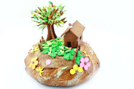 Bread House of hazelnut crusty bread isolated on a white backgroundの写真素材