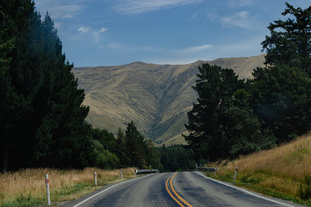 Scenic road in the countryside of New Zealand, South Island.