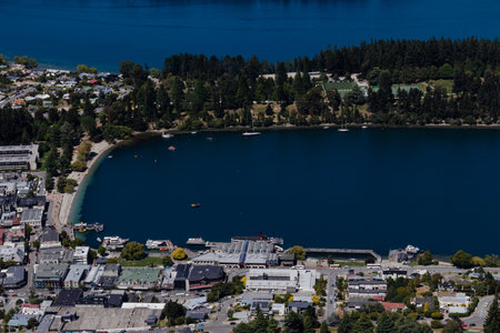 Aerial view of the town of Queenstown, New Zealand.の写真素材