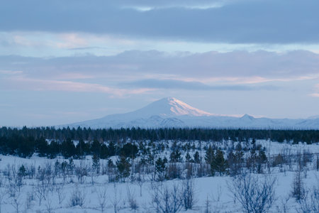 Snowy Mountain Range Under a Clear Winter Skyの写真素材