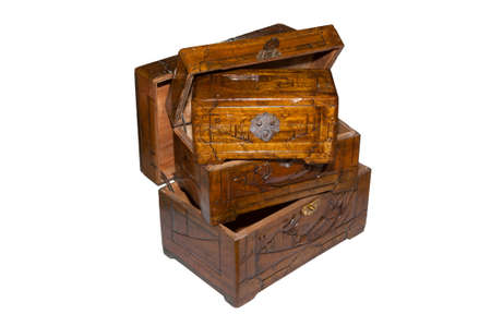 Isolated vintage wooden box on white 