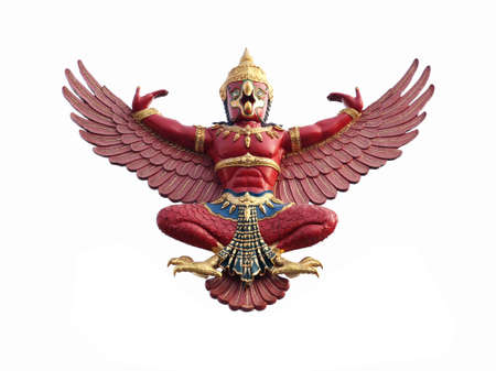 old Garuda statue isolated on white backgroundの写真素材