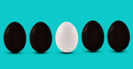 concept egg difference and ideas egg white and black color business model with business choice better or best and ideas ambition with difference and unique growth. soft focus and tone colorの写真素材