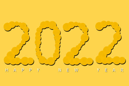 Happy New Year 2022 Brochure design horizontal isolated on white background. poster, banner, ticket. Numbers and letters. calendar cover template. Cover of business diary for 2022.art of cutting paperの写真素材