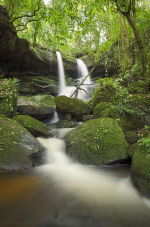 Mundang waterfall at National park in Thailand.I shot a photos on long exposure mode(Low speed shutter)for waterfall softness.の写真素材