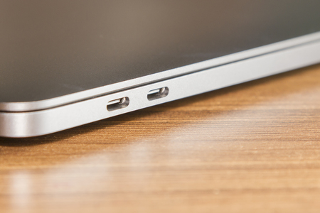 USB type-C port and two port of laptopの写真素材