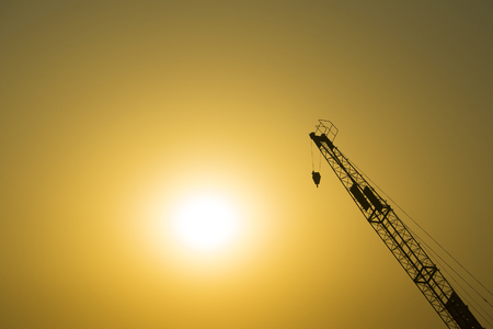 Two cranes in evening and sun skyの写真素材