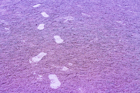 Pink of Footprint on cream sand for backgroundの写真素材