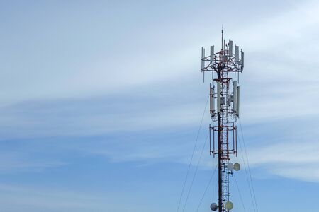 Communication tower transmission  signal with blue skyの写真素材
