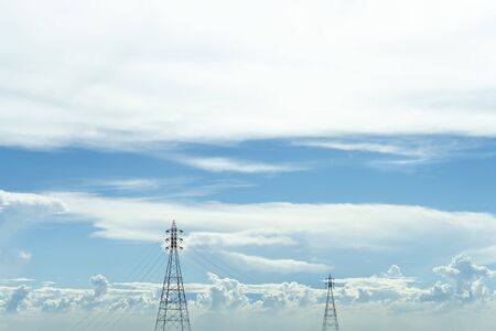 Mobile phone communication tower transmission blue skyの写真素材