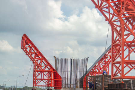 Expressway road construction overpass bridge junction way speed driveの写真素材