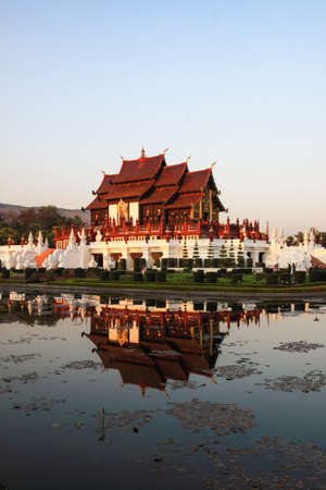 Ho Kham Luang, Chiang Mai in the evening with beautiful flowersの写真素材
