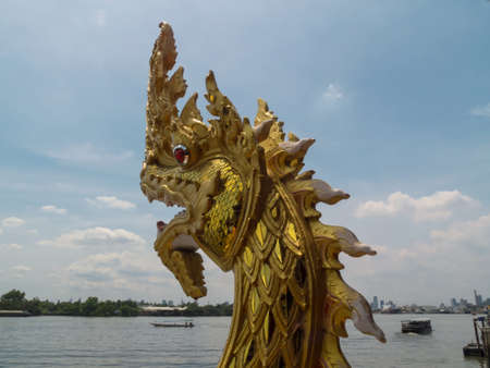 Naga sculpture Riverside Chao Phraya Riverの写真素材