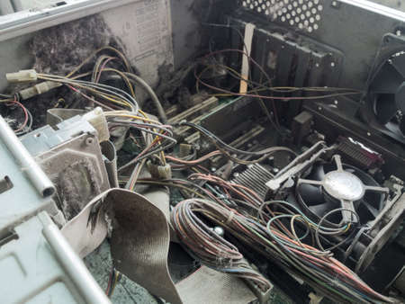 Old computers in the factory for repairの写真素材