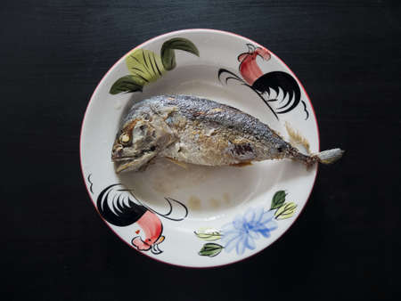 Mackerel Fried , On the dish look appetizingの写真素材