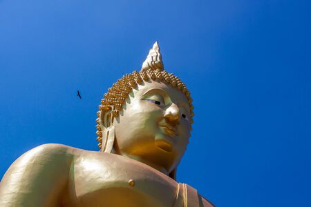 Golden Buddha in Ang Thong Province of Thailandの写真素材