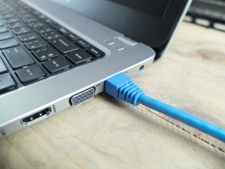 The LAN connects the computer to the systemの写真素材