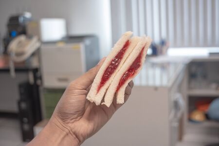 Strawberry Sandwich , breakfast in the officeの写真素材