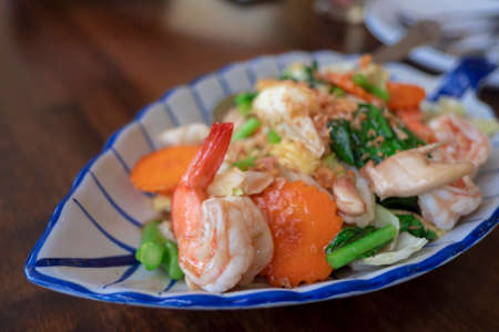 Fresh summer salad with shrimp