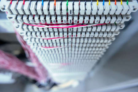 Telephone cable lines in analog PBX boxの写真素材