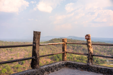 wooden fence on the mountainの写真素材