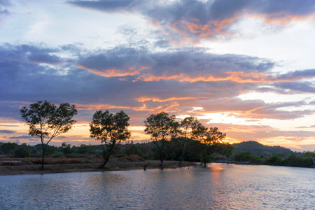 Pranburi River in the evening of Thailandの写真素材