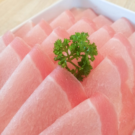 Slice pork belly and cutting , Streaky porkの写真素材