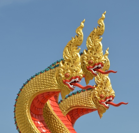 Thai dragon, King of Naga statue with three heads in Thailandの写真素材