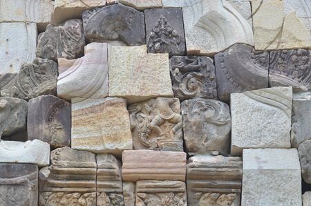 part of old stone castle in thailandの写真素材