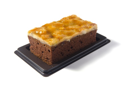 Chocolate cake, cashew nut brownie isolated on white backgroundの写真素材