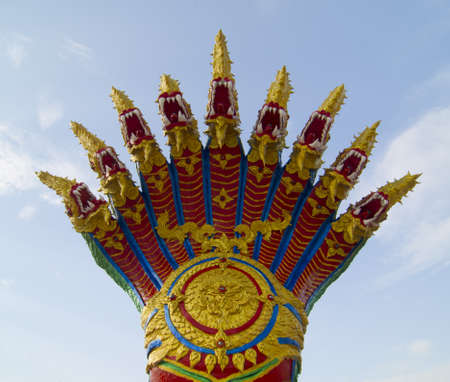 Thai dragon or king of Naga statue with nine headsの写真素材