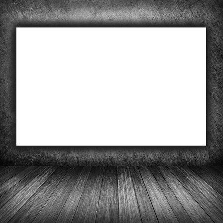 room interior vintage with brick wall, wood floor and white blank placard backgroundの写真素材