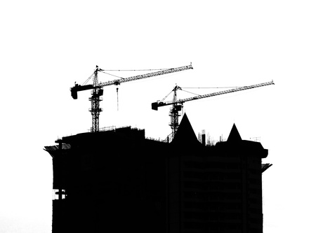 construction crane isolated on whiteの写真素材