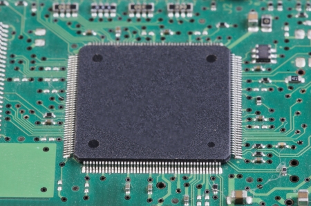 Closeup of electronic circuit board with processor