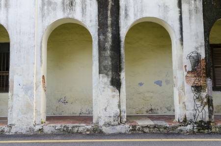 Front wall of old tenement house.