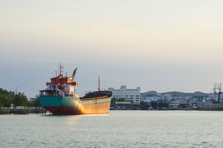 Large container ship arriving in portのeditorial素材