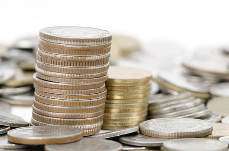 stack of different coins stock photo  taken closeup