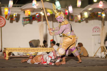 Thai Cultural Show Hanuman Khon-Thai classical masked ballet , Thailand. Ramayana Story