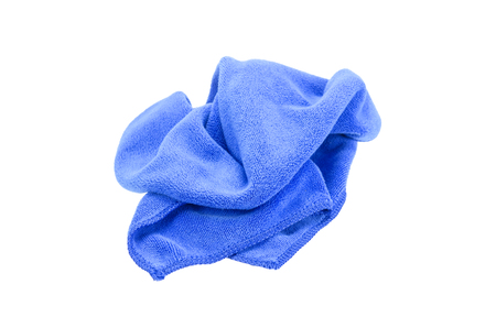 Crumpled blue microfiber cloth isolated on white background