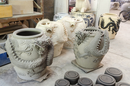 Ceramics factory And production stages Jar at Ratchaburi, Thailandの写真素材