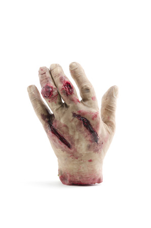 Red hand amputated, halloween decoration detail, realism and fear, violenceの写真素材