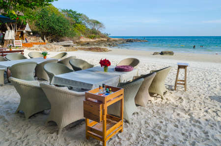 Table on the beachの写真素材